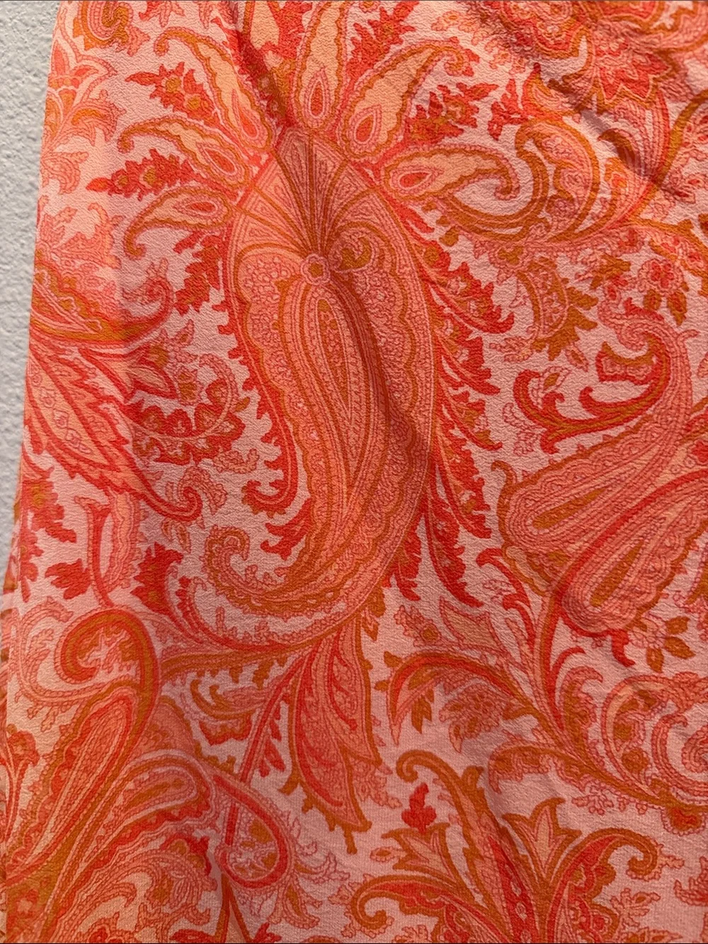 Banana Republic Women’s Coral & Orange Paisley High-Low Ruffle Skirt 100% Silk